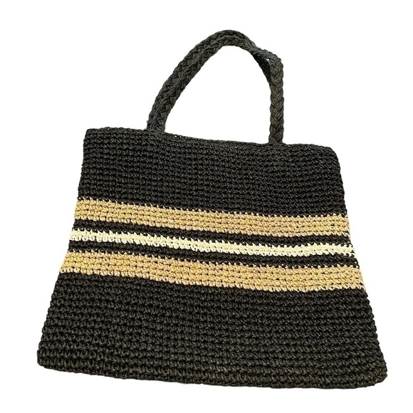 Vintage Women's Black, Green& White Crocheted Woven Paper Sun Hat. Circa 1990s. - Picture 1 of 5